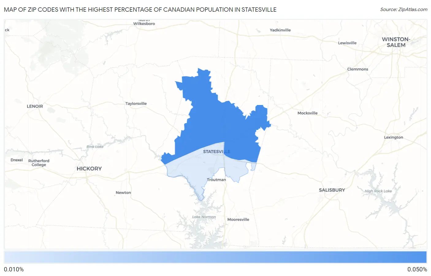 Zip Codes with the Highest Percentage of Canadian Population in Statesville Map