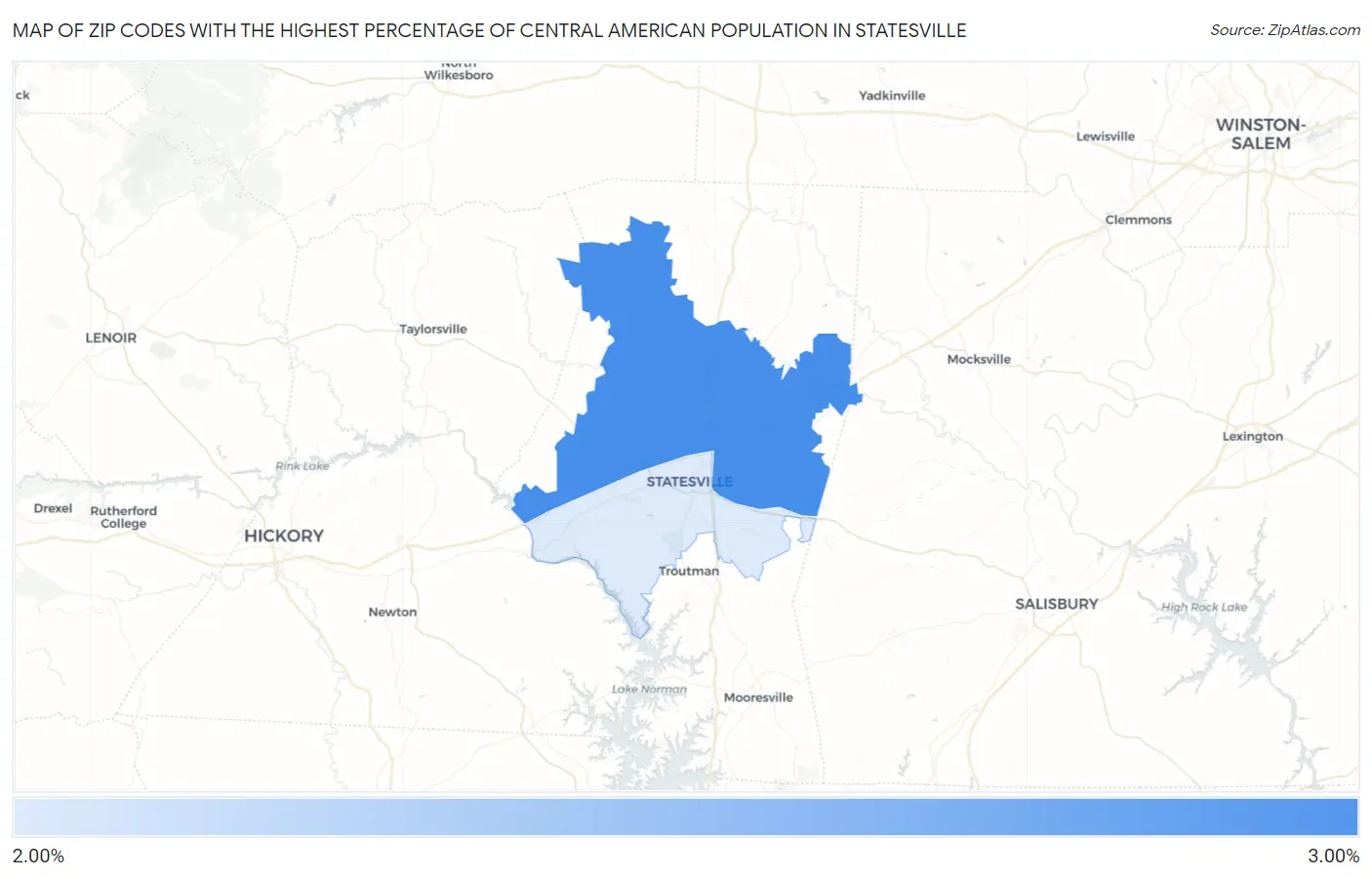 Zip Codes with the Highest Percentage of Central American Population in Statesville Map