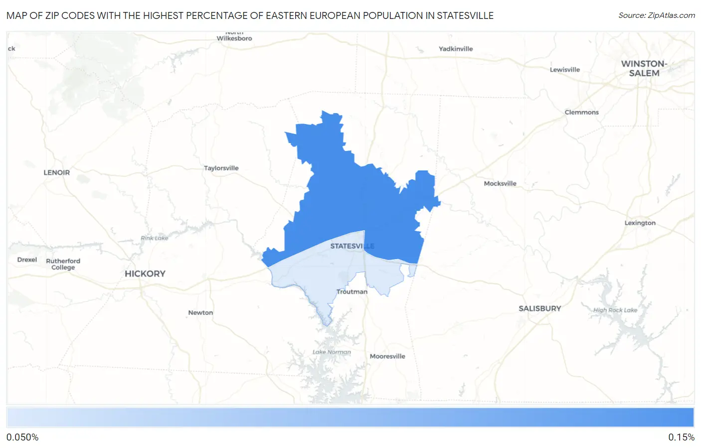 Zip Codes with the Highest Percentage of Eastern European Population in Statesville Map