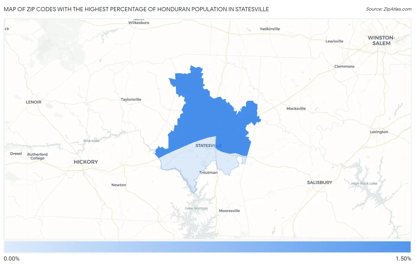Zip Codes with the Highest Percentage of Honduran Population in Statesville Map