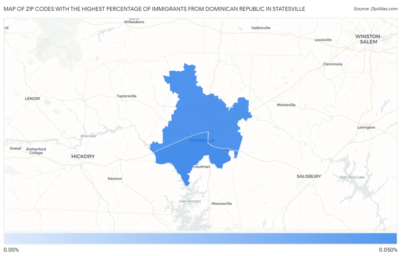 Zip Codes with the Highest Percentage of Immigrants from Dominican Republic in Statesville Map