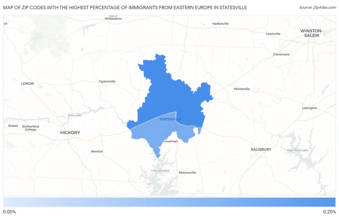 Zip Codes with the Highest Percentage of Immigrants from Eastern Europe in Statesville Map