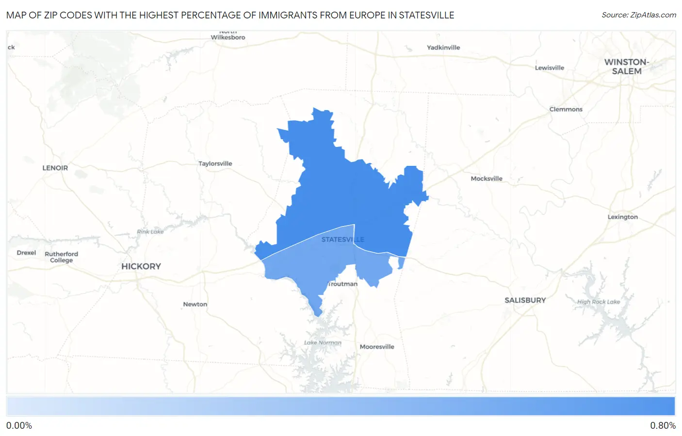 Zip Codes with the Highest Percentage of Immigrants from Europe in Statesville Map