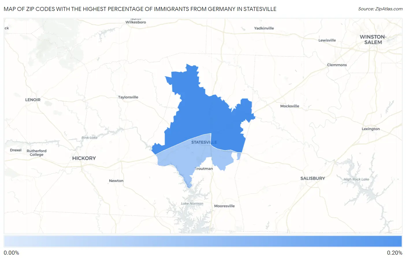 Zip Codes with the Highest Percentage of Immigrants from Germany in Statesville Map