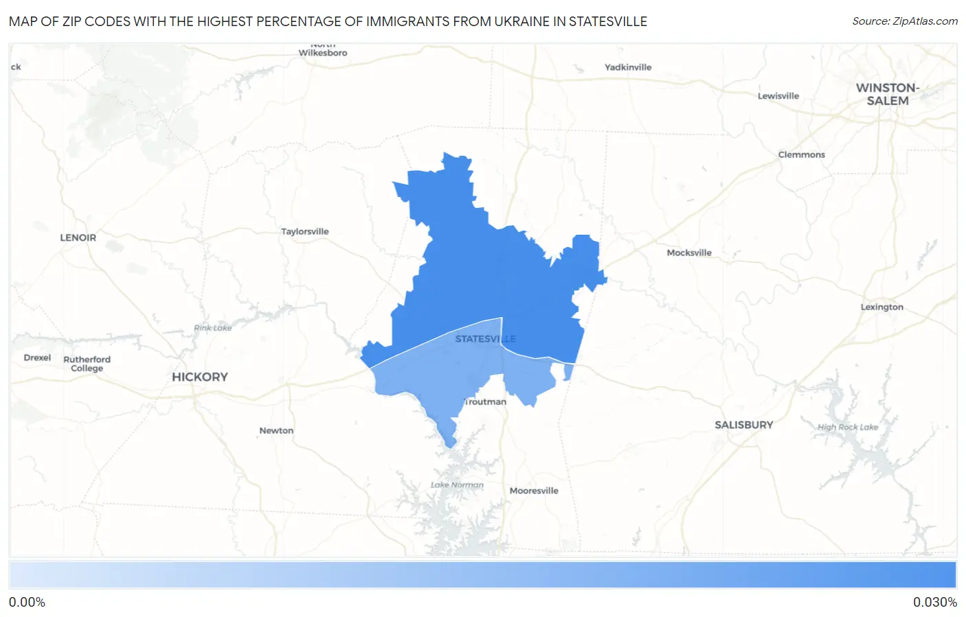 Zip Codes with the Highest Percentage of Immigrants from Ukraine in Statesville Map