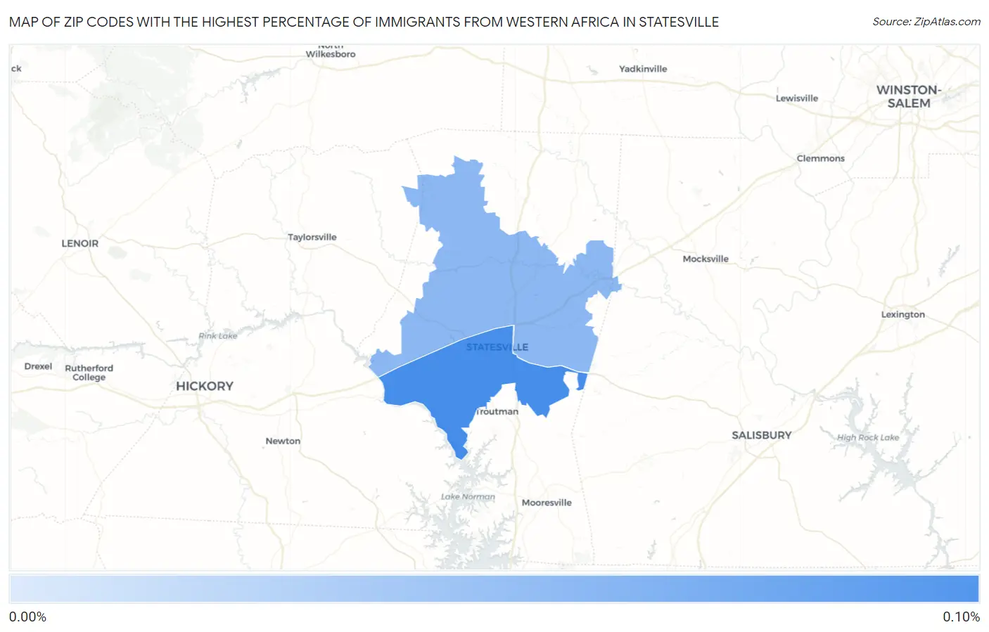 Zip Codes with the Highest Percentage of Immigrants from Western Africa in Statesville Map