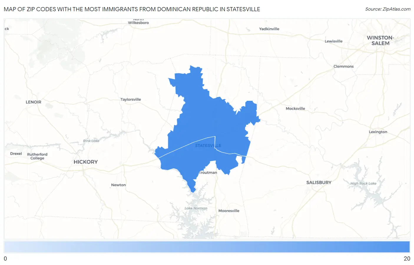 Zip Codes with the Most Immigrants from Dominican Republic in Statesville Map