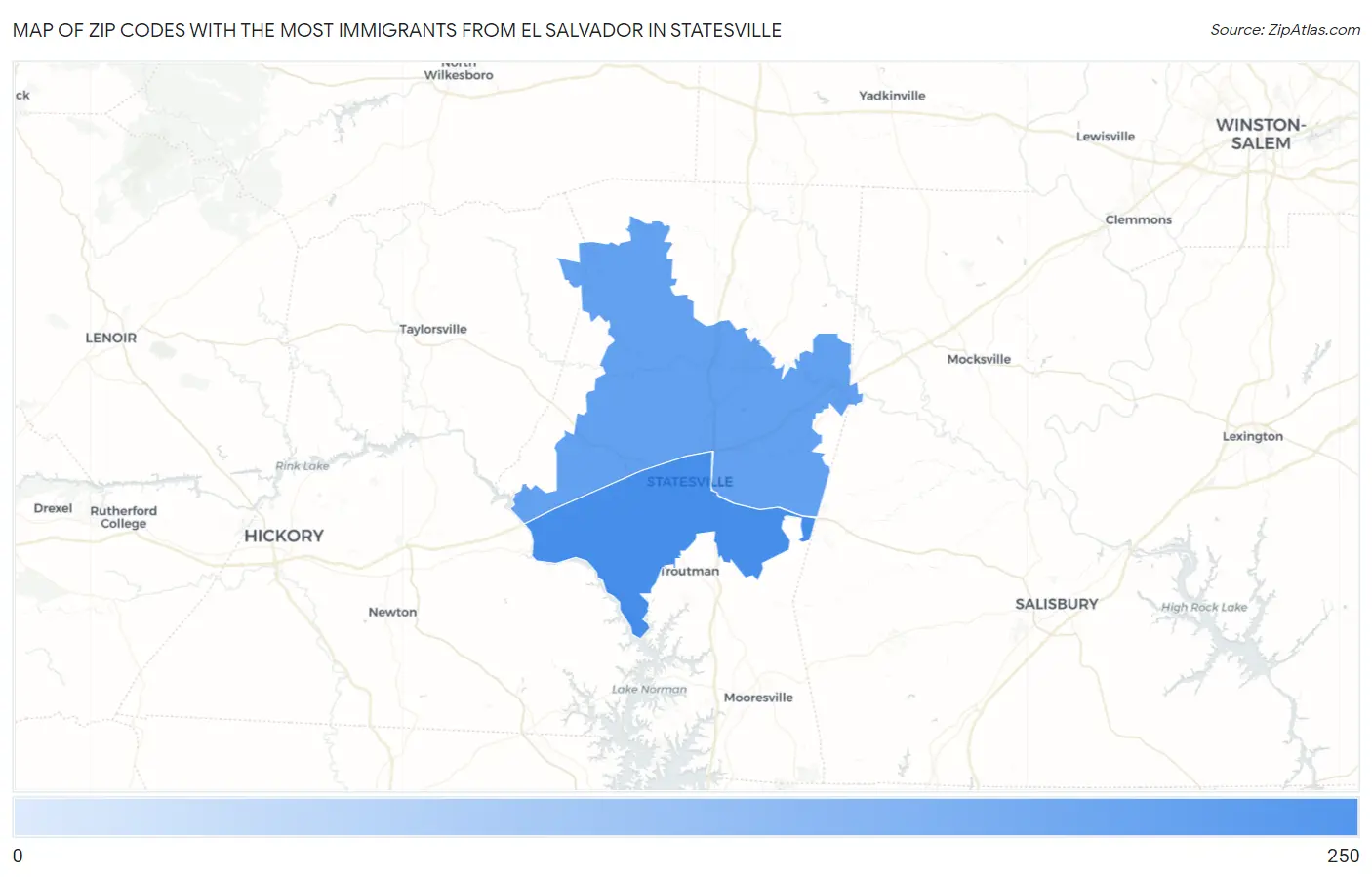 Zip Codes with the Most Immigrants from El Salvador in Statesville Map