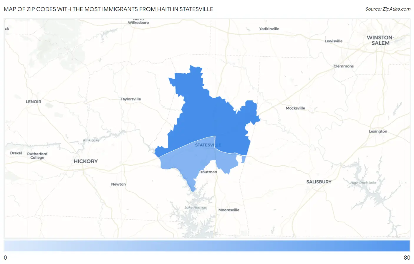 Zip Codes with the Most Immigrants from Haiti in Statesville Map