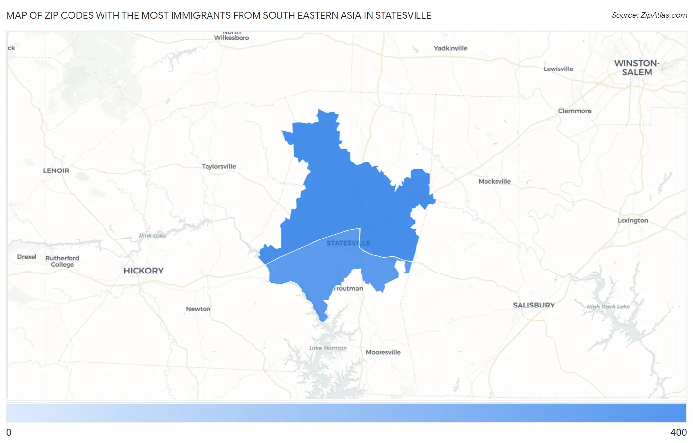 Zip Codes with the Most Immigrants from South Eastern Asia in Statesville Map