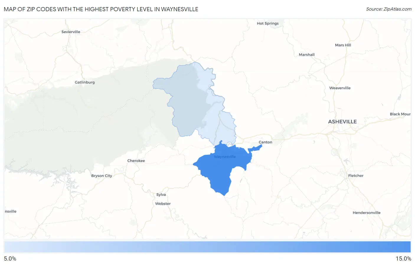 Zip Codes with the Highest Poverty Level in Waynesville Map