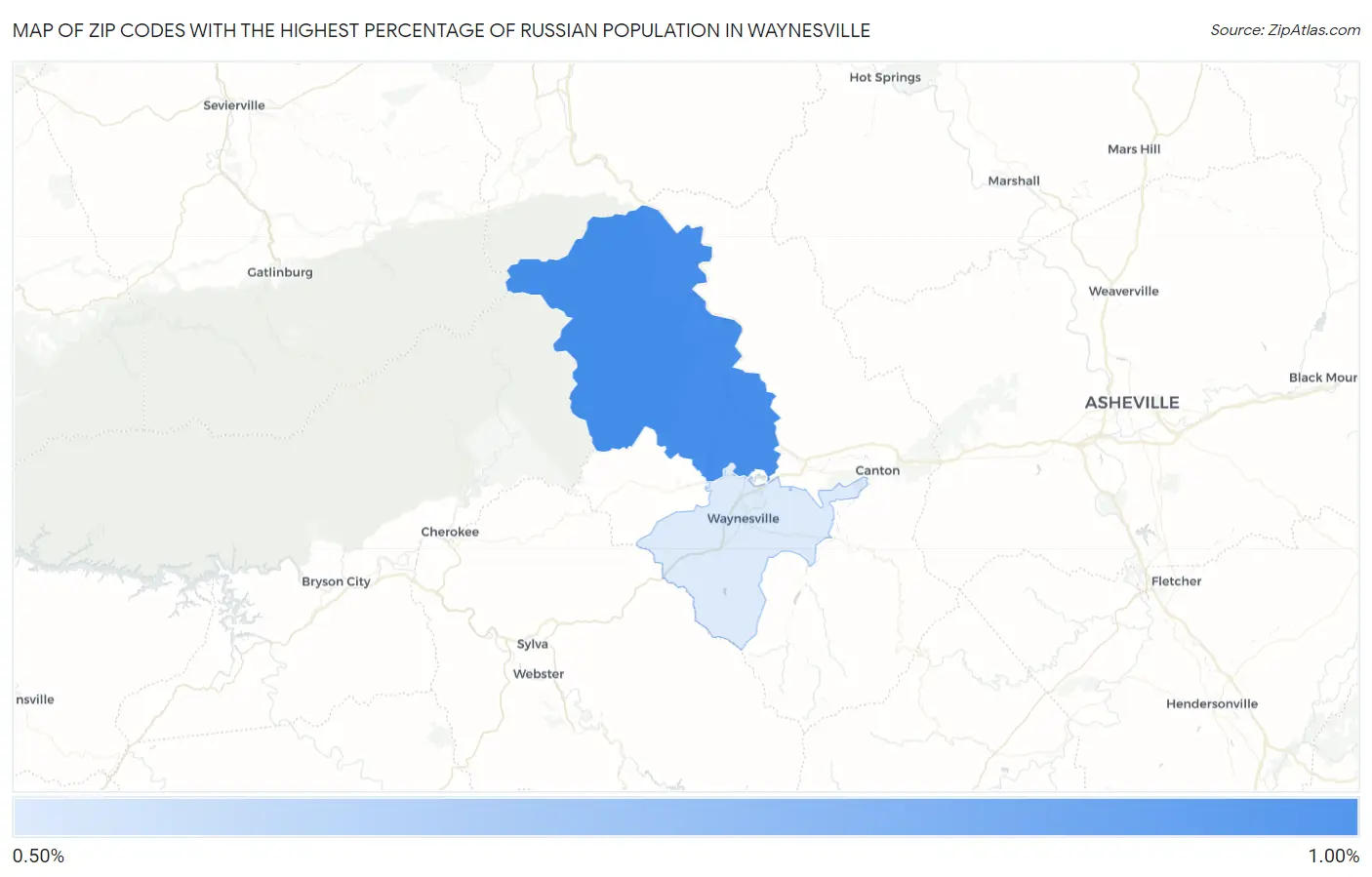 Zip Codes with the Highest Percentage of Russian Population in Waynesville Map
