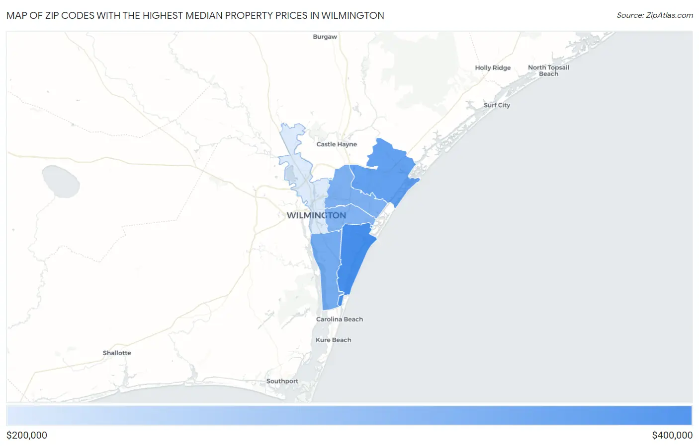 Zip Codes with the Highest Median Property Prices in Wilmington Map