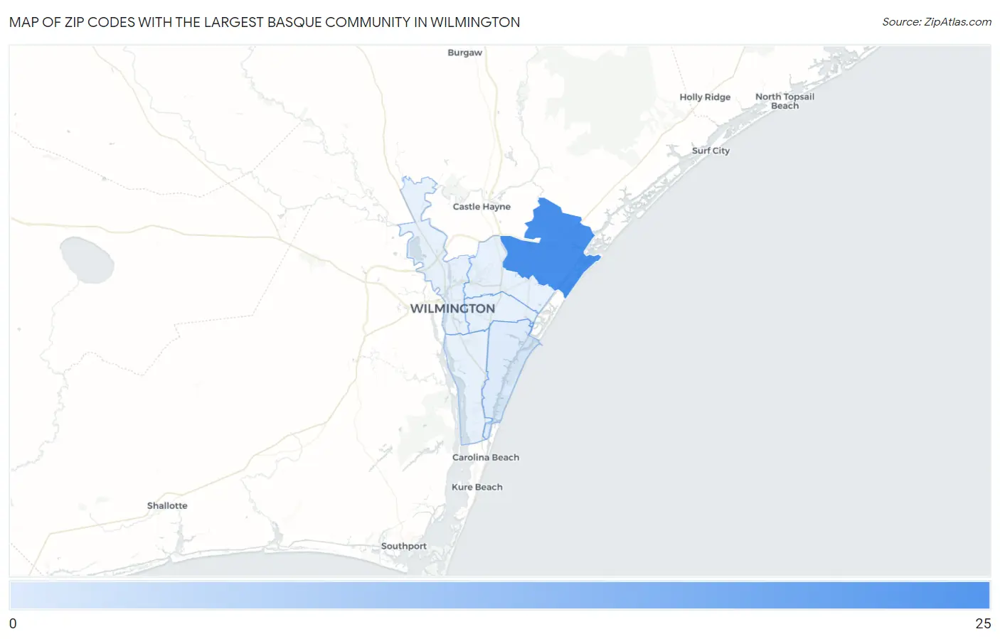 Zip Codes with the Largest Basque Community in Wilmington Map