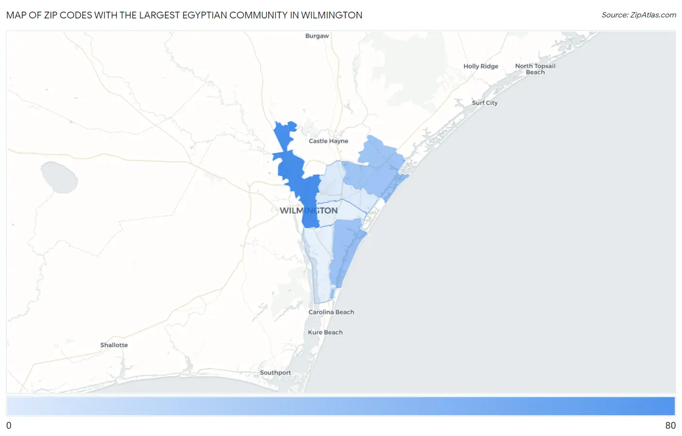Zip Codes with the Largest Egyptian Community in Wilmington Map