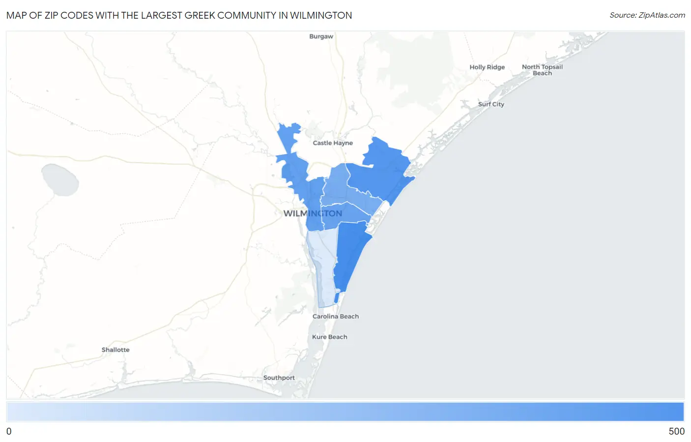 Zip Codes with the Largest Greek Community in Wilmington Map