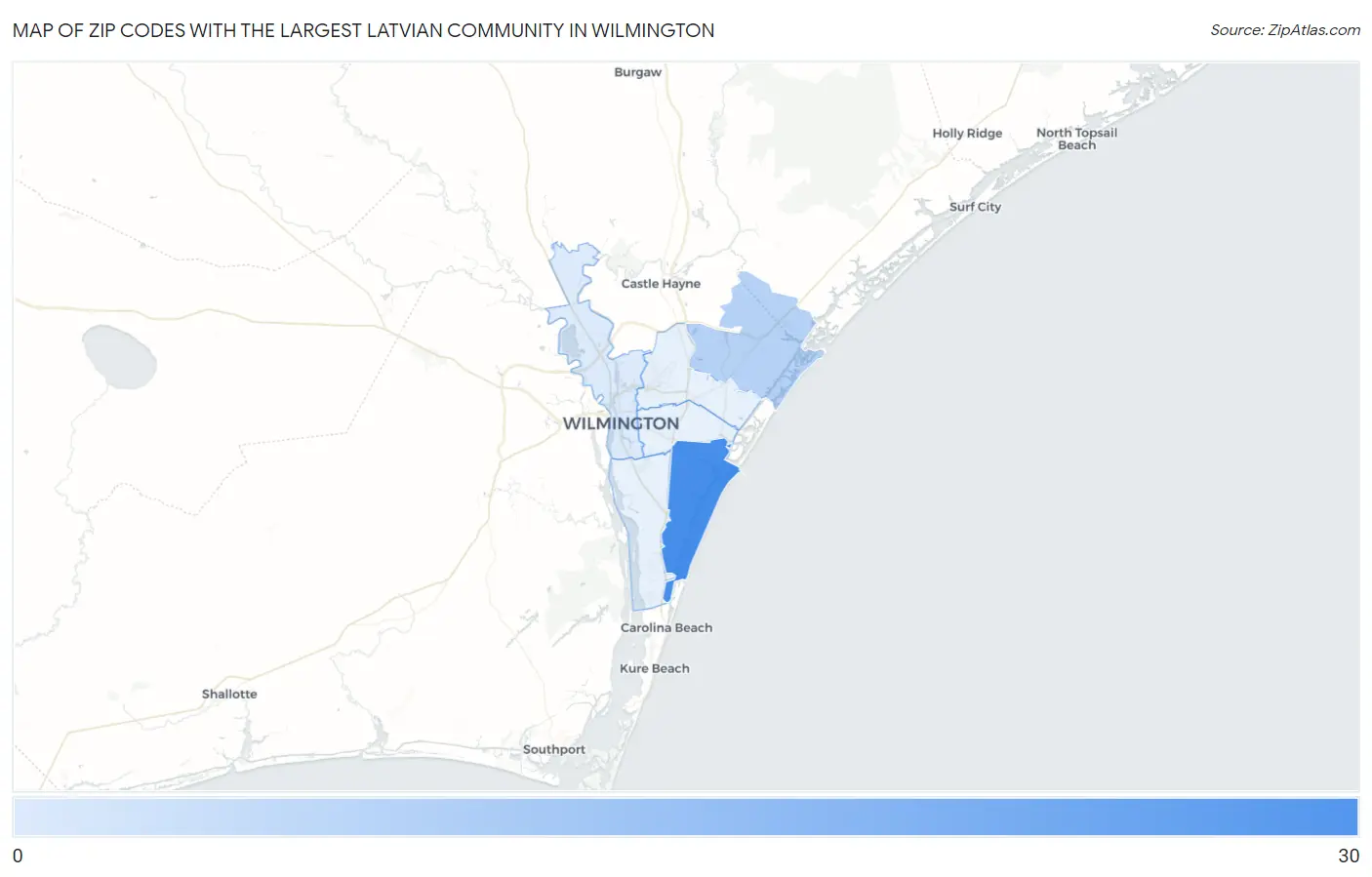 Zip Codes with the Largest Latvian Community in Wilmington Map