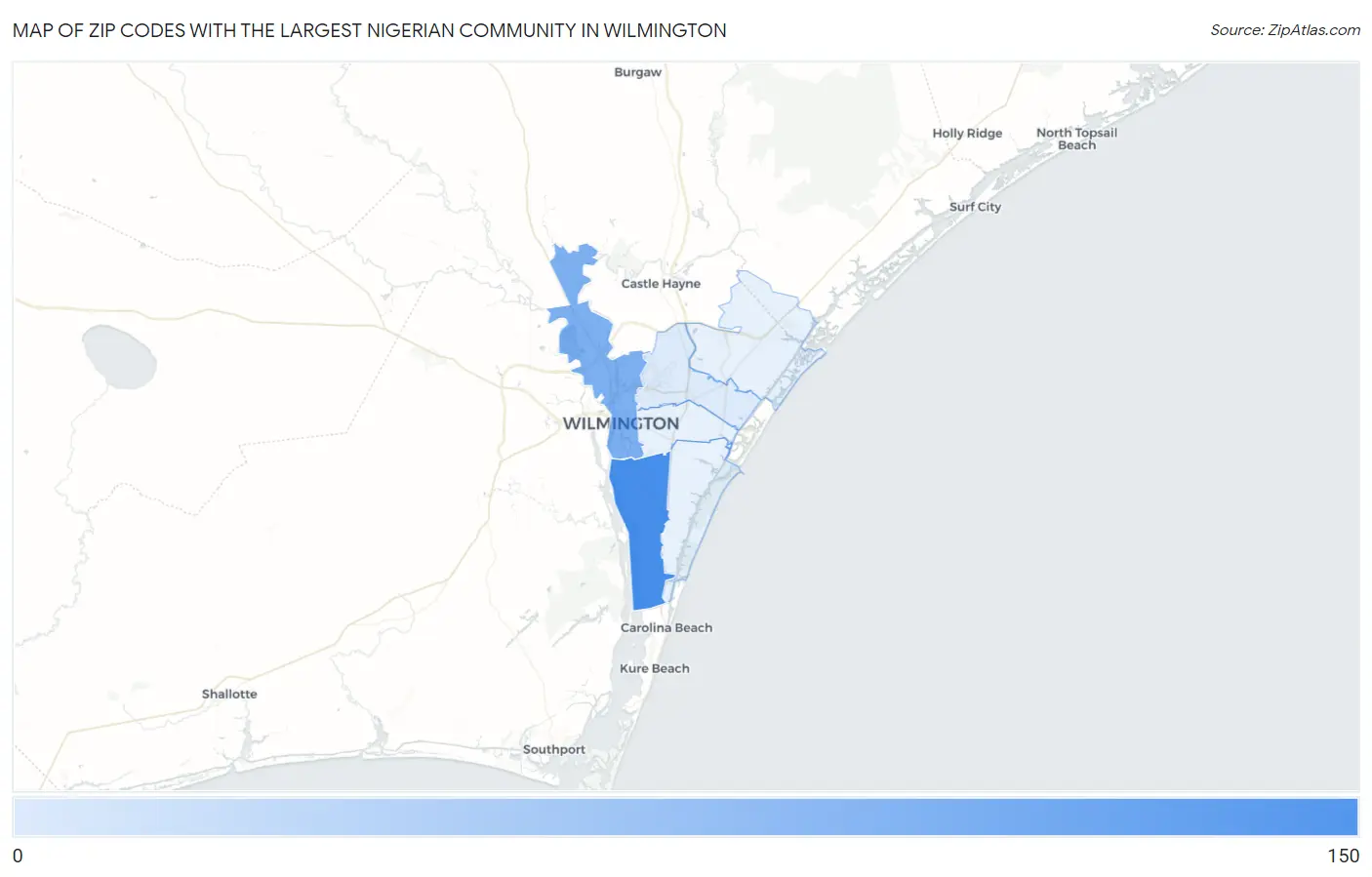 Zip Codes with the Largest Nigerian Community in Wilmington Map