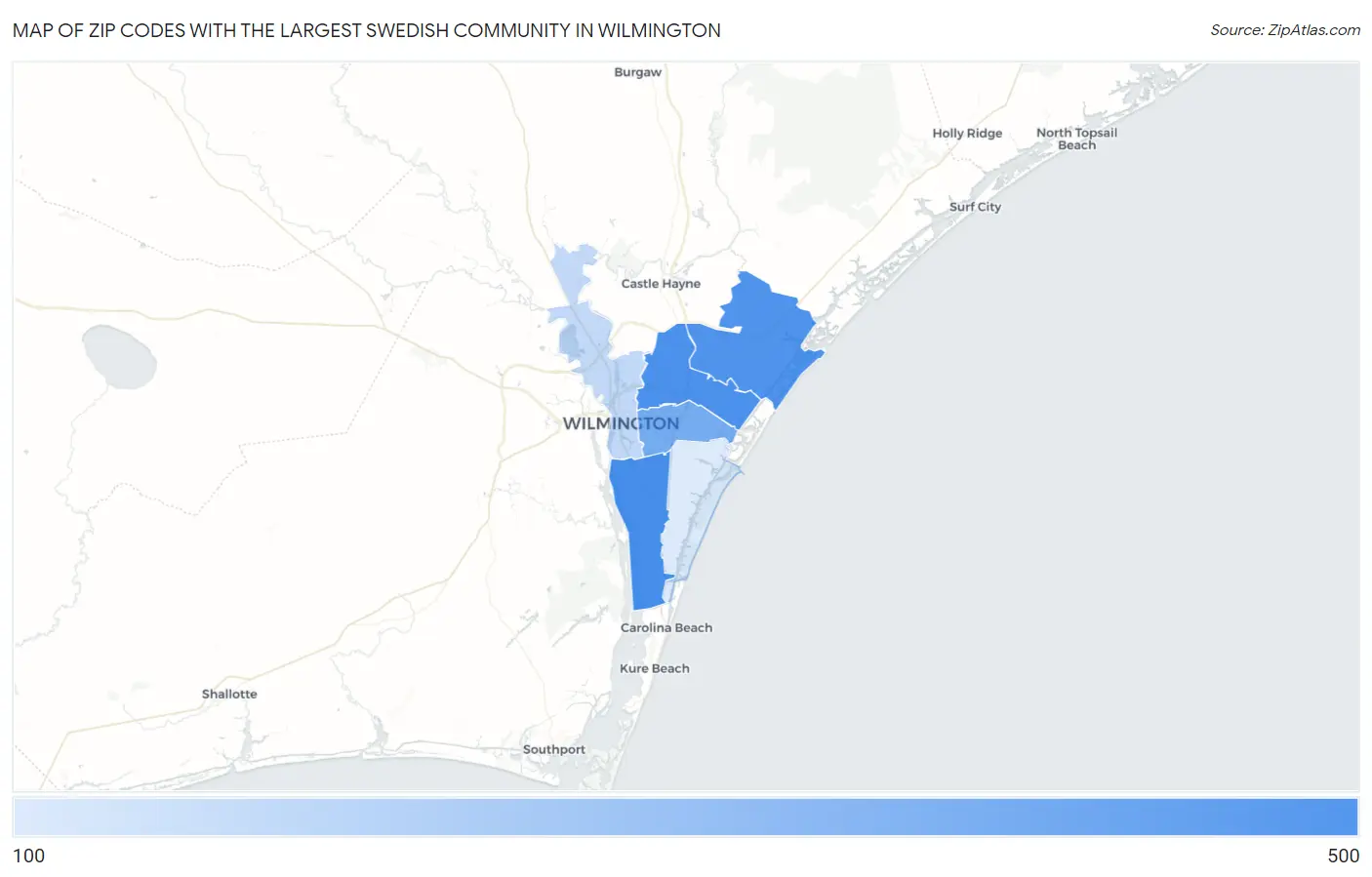 Zip Codes with the Largest Swedish Community in Wilmington Map
