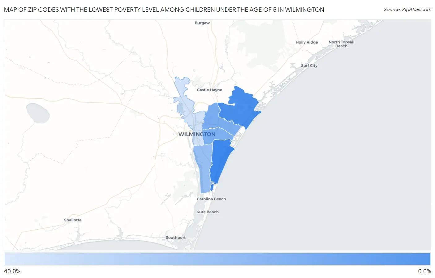 Zip Codes with the Lowest Poverty Level Among Children Under the Age of 5 in Wilmington Map