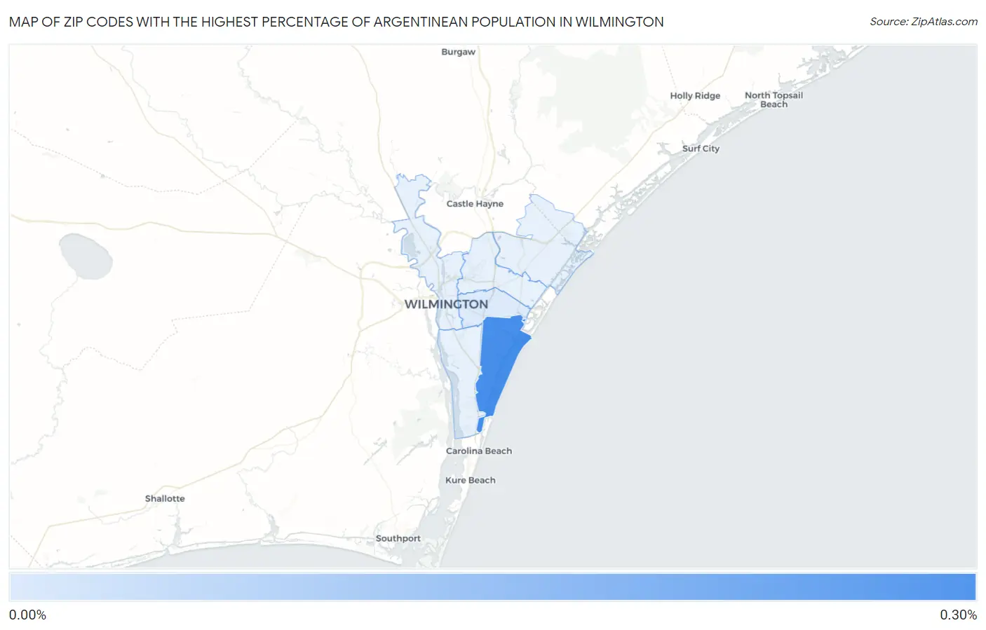Zip Codes with the Highest Percentage of Argentinean Population in Wilmington Map