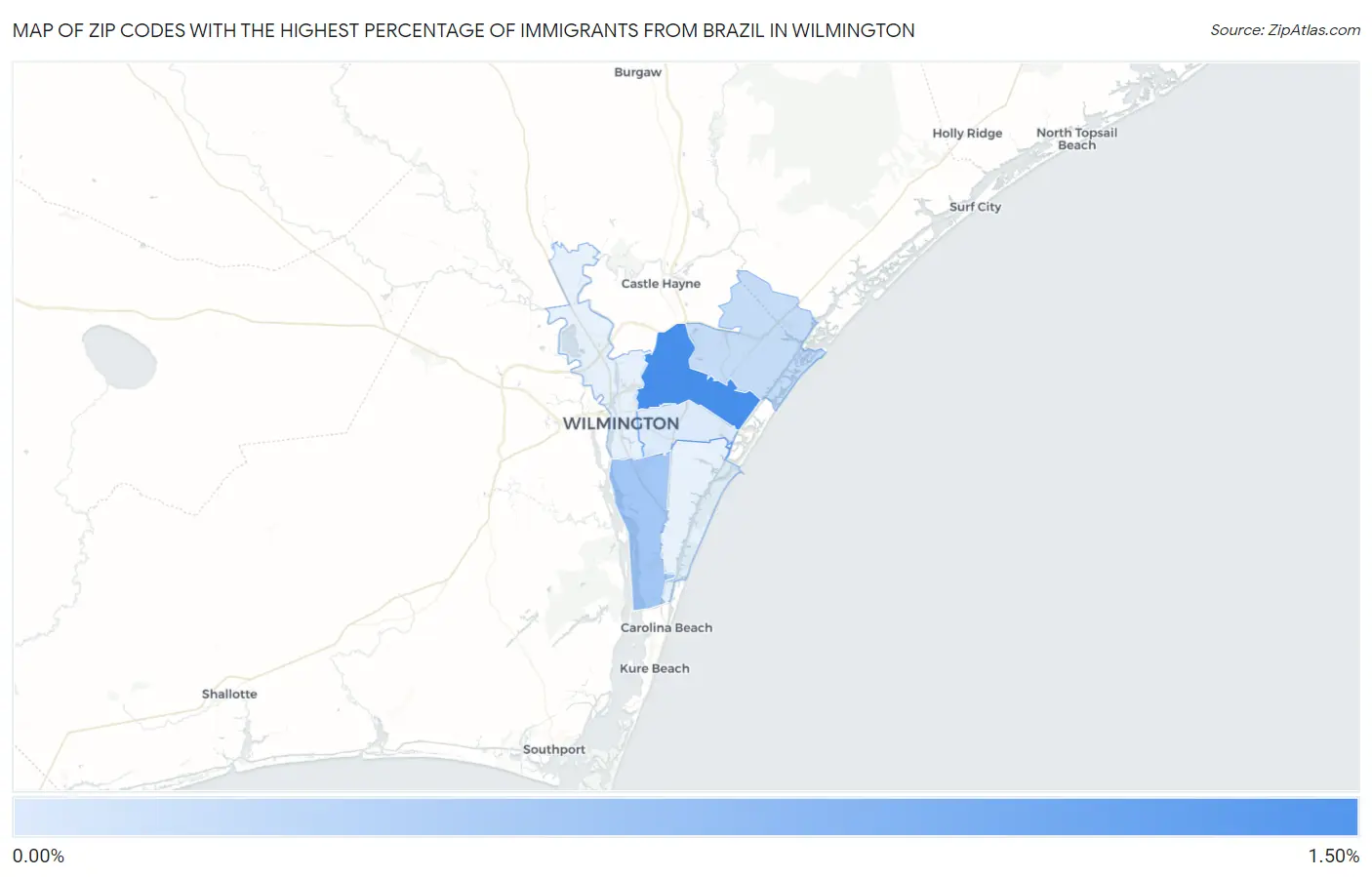 Zip Codes with the Highest Percentage of Immigrants from Brazil in Wilmington Map