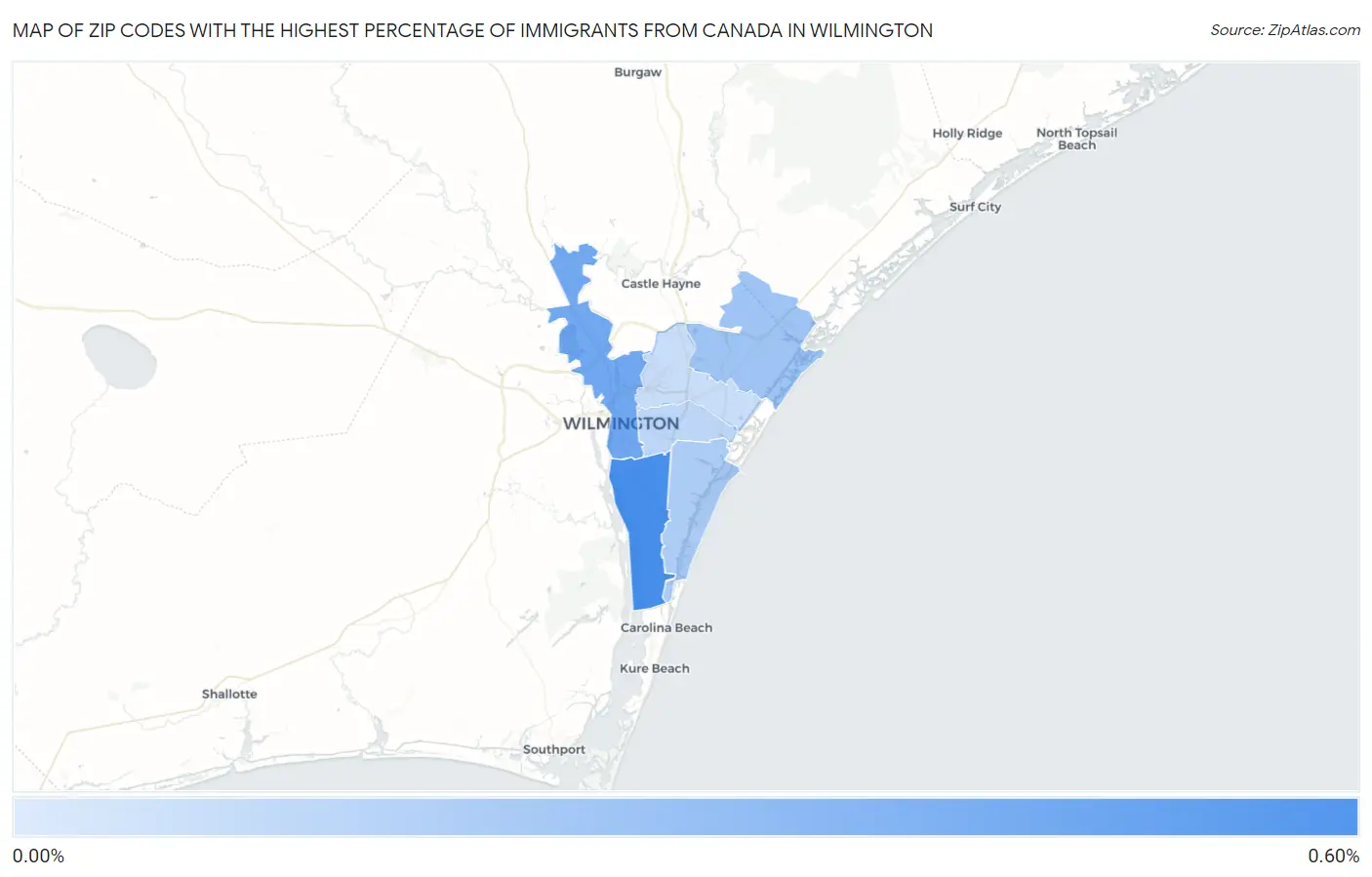 Zip Codes with the Highest Percentage of Immigrants from Canada in Wilmington Map