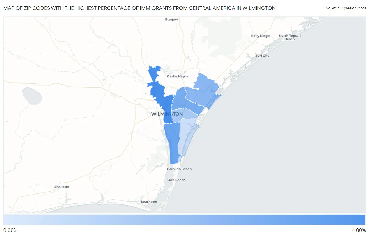 Zip Codes with the Highest Percentage of Immigrants from Central America in Wilmington Map