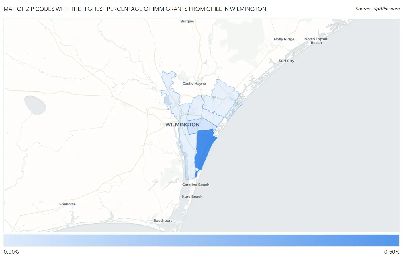 Zip Codes with the Highest Percentage of Immigrants from Chile in Wilmington Map