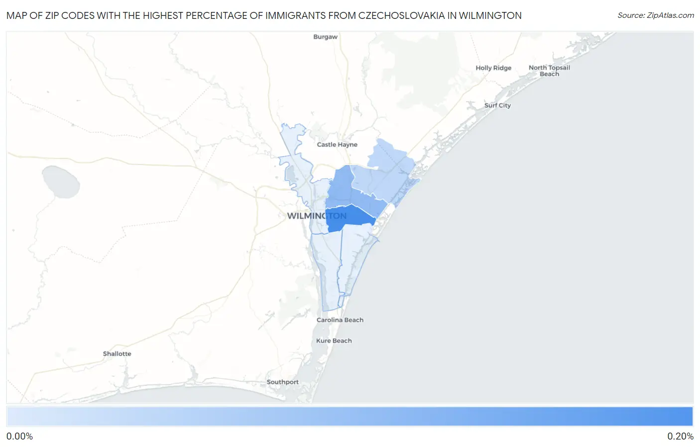 Zip Codes with the Highest Percentage of Immigrants from Czechoslovakia in Wilmington Map