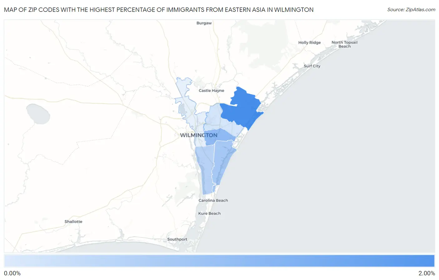 Zip Codes with the Highest Percentage of Immigrants from Eastern Asia in Wilmington Map
