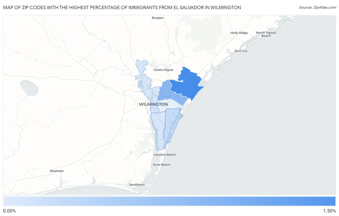 Zip Codes with the Highest Percentage of Immigrants from El Salvador in Wilmington Map