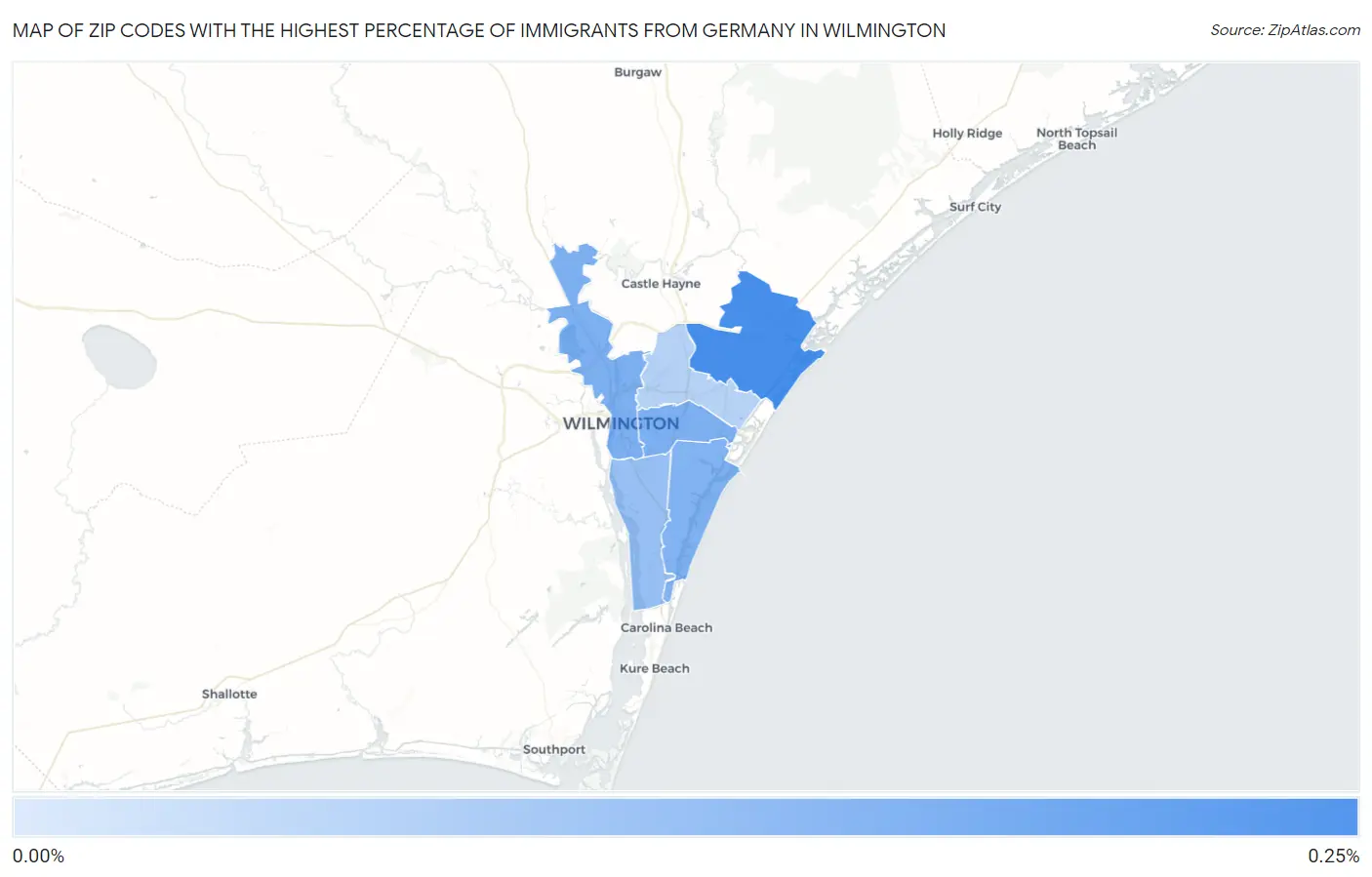 Zip Codes with the Highest Percentage of Immigrants from Germany in Wilmington Map