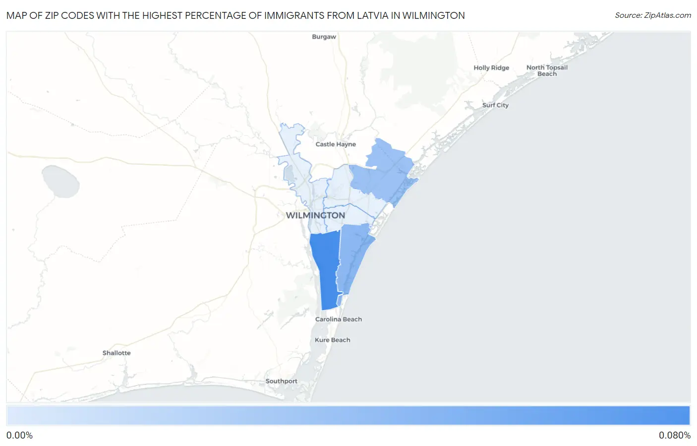 Zip Codes with the Highest Percentage of Immigrants from Latvia in Wilmington Map
