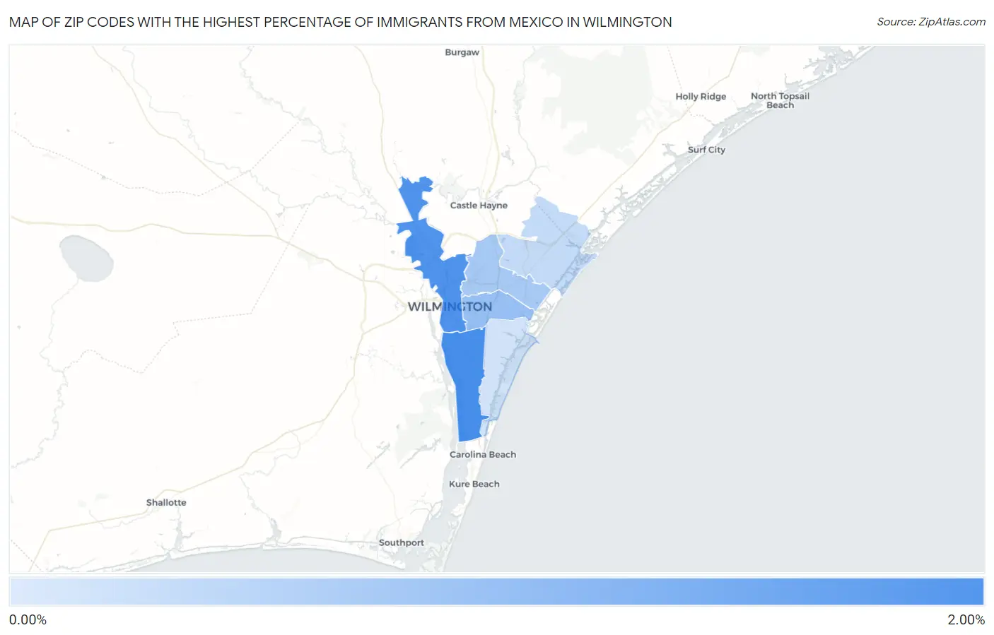 Zip Codes with the Highest Percentage of Immigrants from Mexico in Wilmington Map
