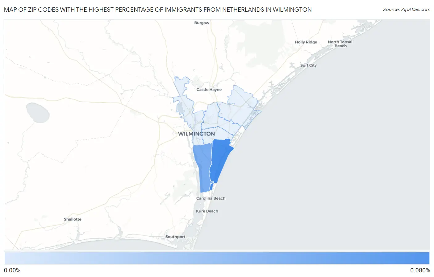 Zip Codes with the Highest Percentage of Immigrants from Netherlands in Wilmington Map