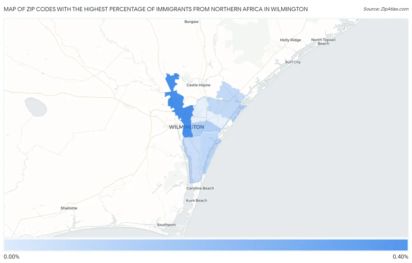 Zip Codes with the Highest Percentage of Immigrants from Northern Africa in Wilmington Map