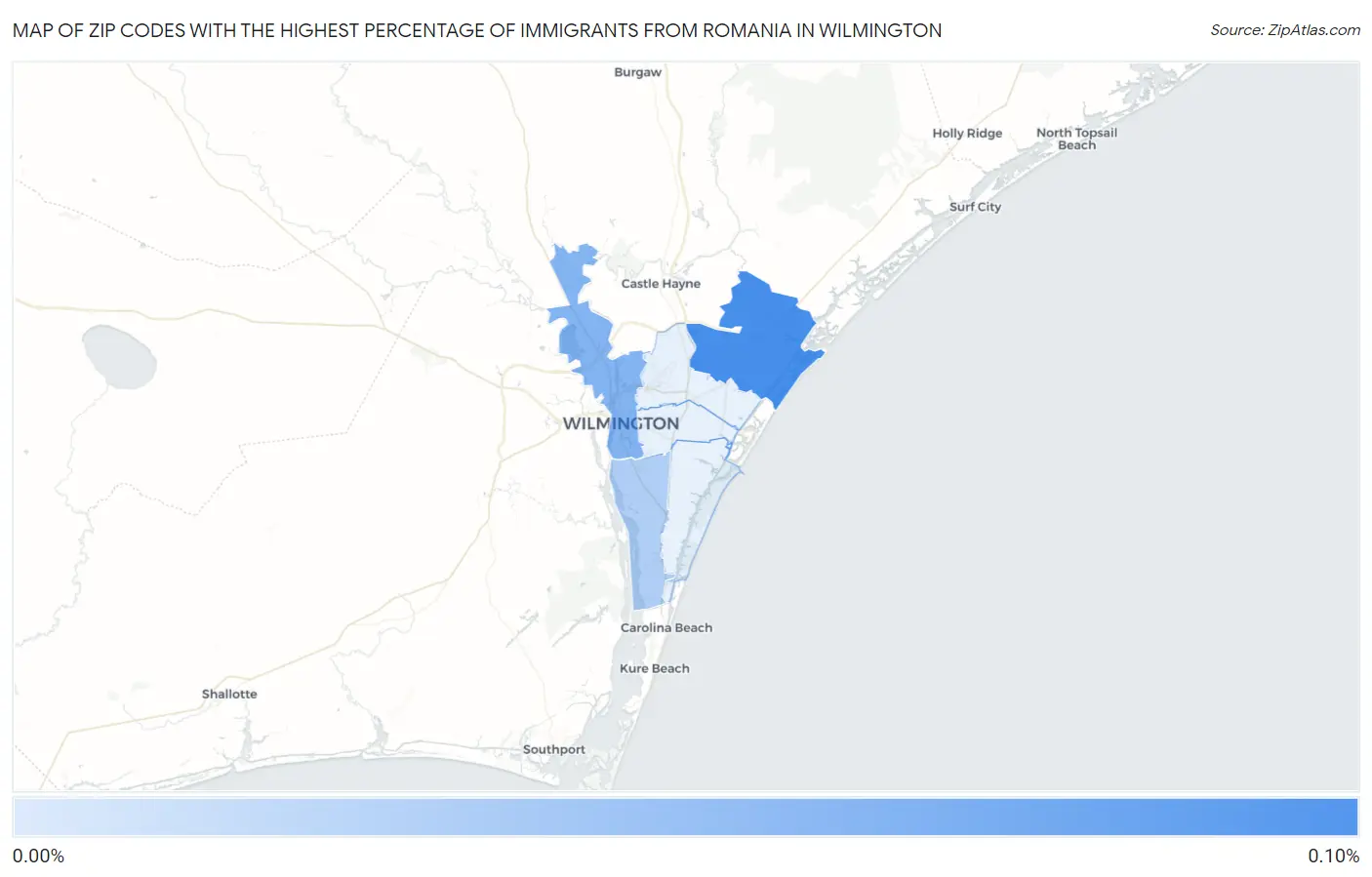 Zip Codes with the Highest Percentage of Immigrants from Romania in Wilmington Map