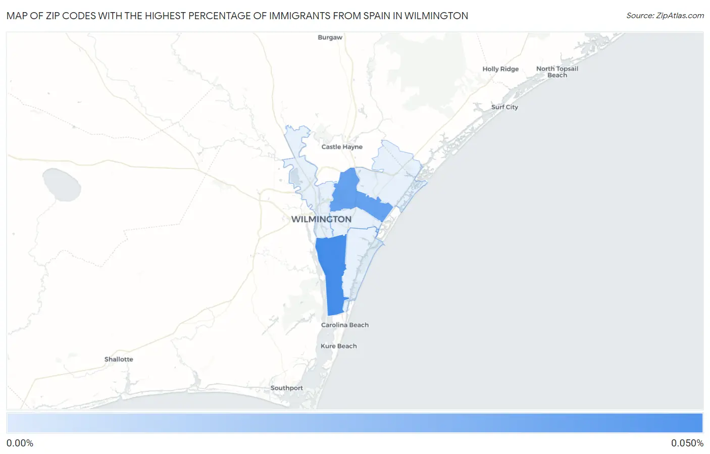 Zip Codes with the Highest Percentage of Immigrants from Spain in Wilmington Map