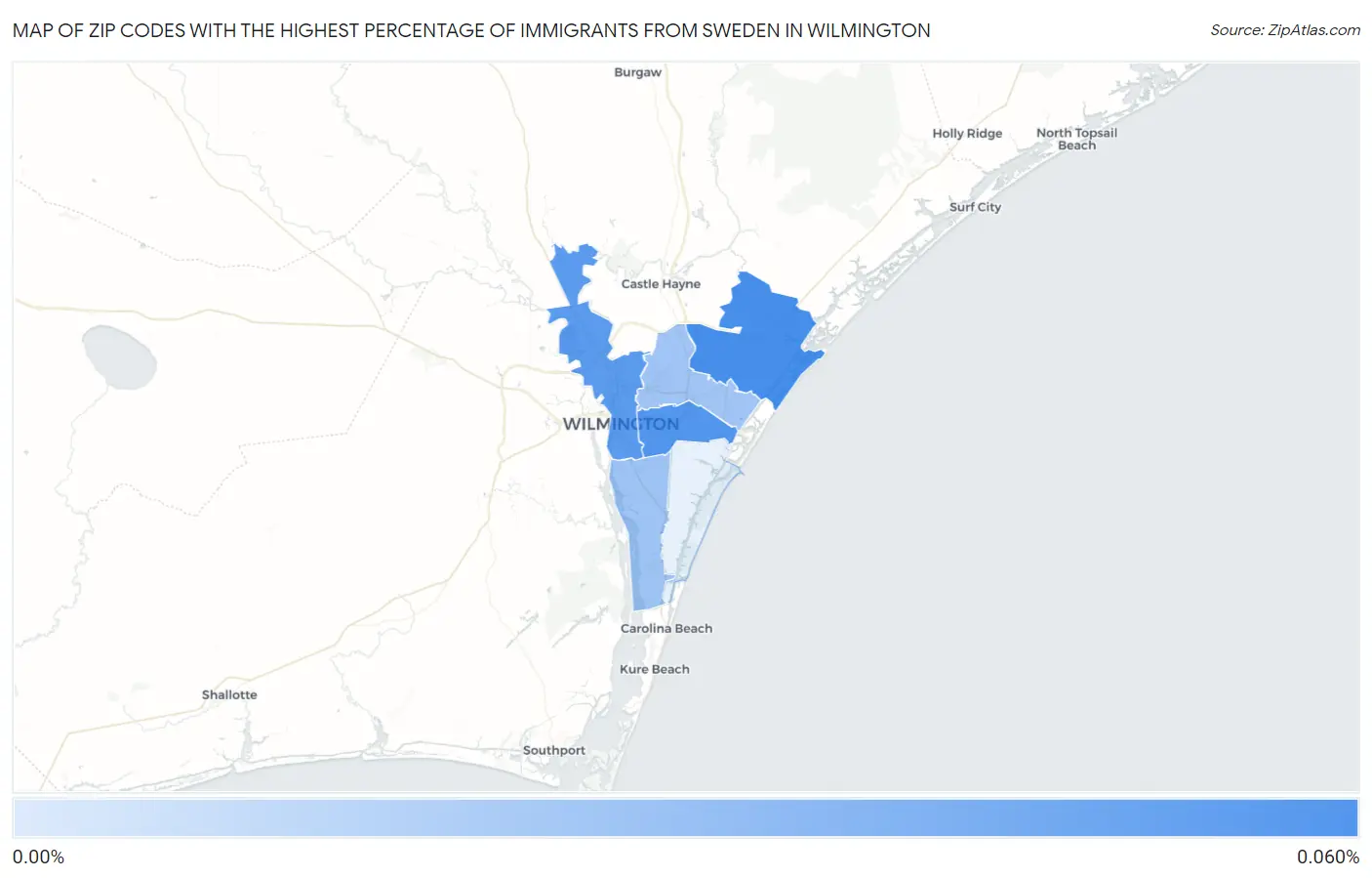 Zip Codes with the Highest Percentage of Immigrants from Sweden in Wilmington Map
