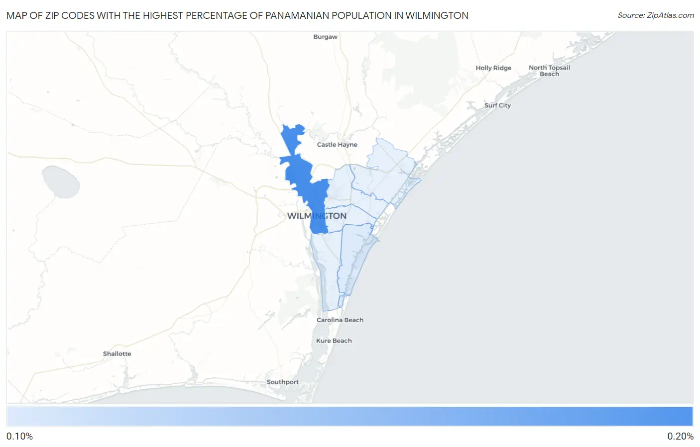 Zip Codes with the Highest Percentage of Panamanian Population in Wilmington Map