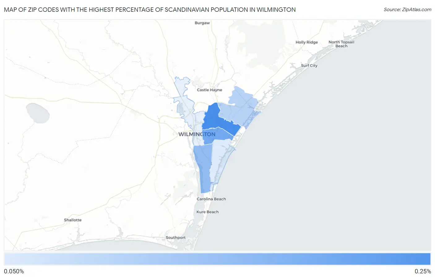 Zip Codes with the Highest Percentage of Scandinavian Population in Wilmington Map
