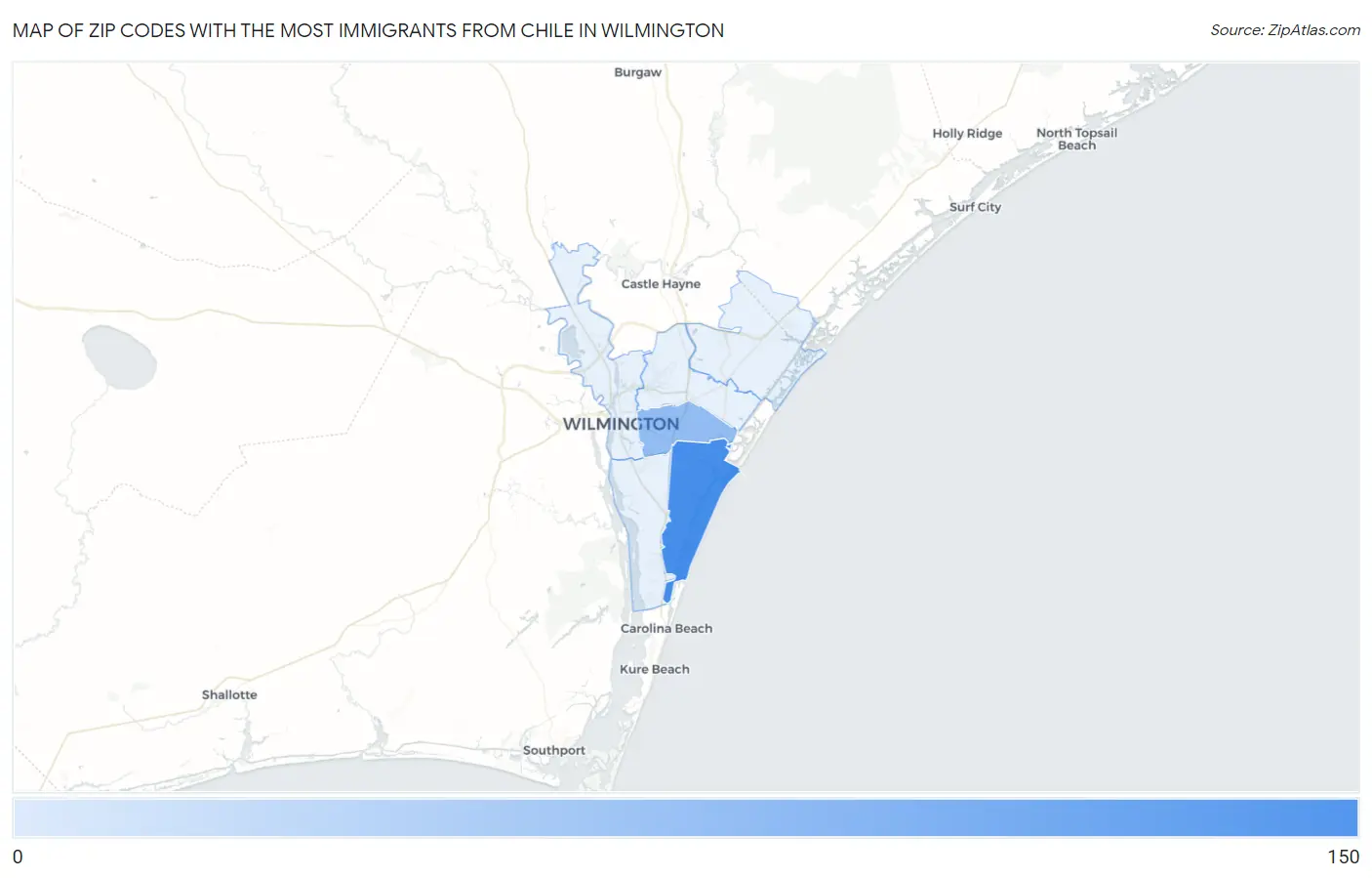 Zip Codes with the Most Immigrants from Chile in Wilmington Map