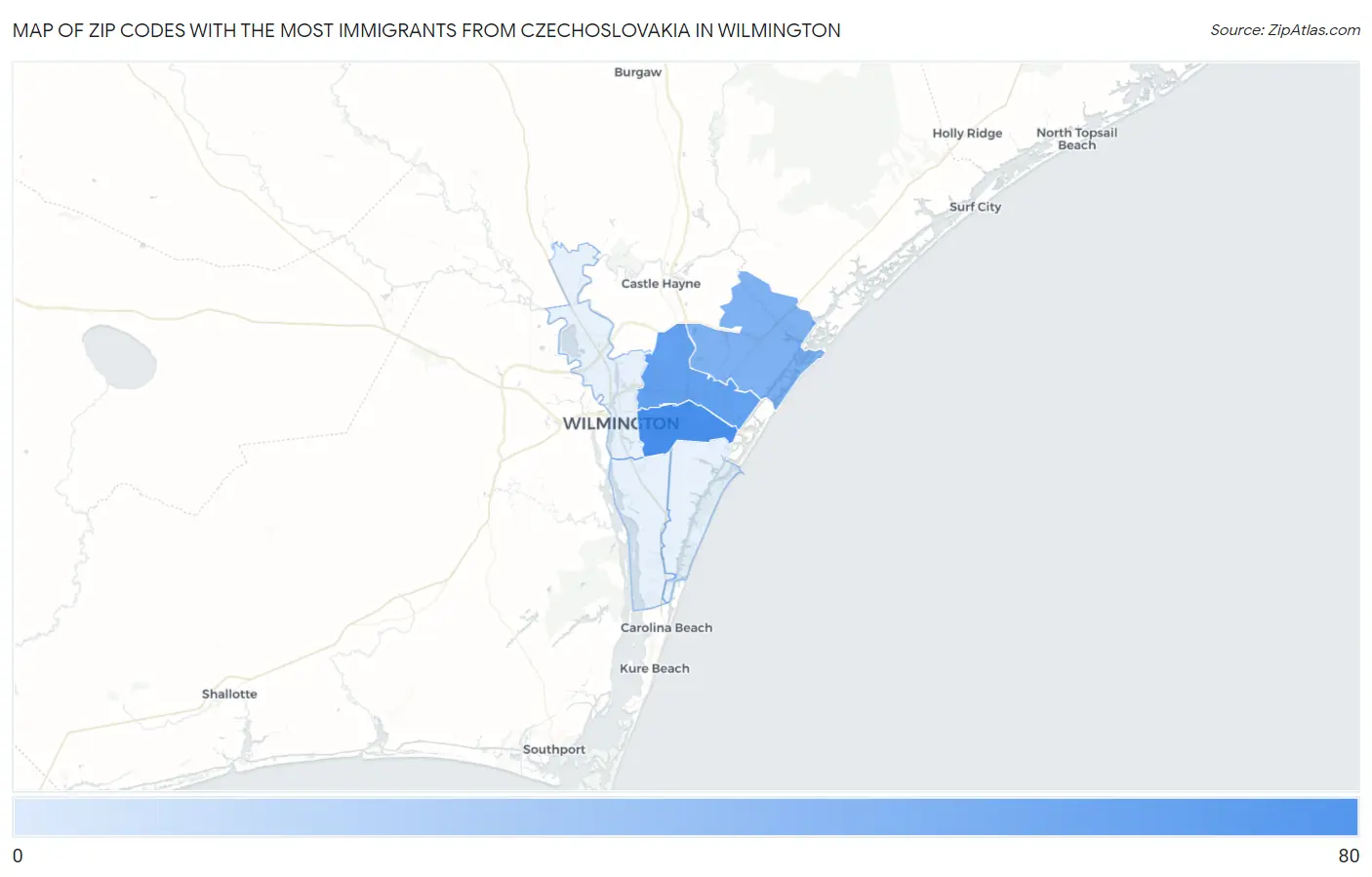 Zip Codes with the Most Immigrants from Czechoslovakia in Wilmington Map