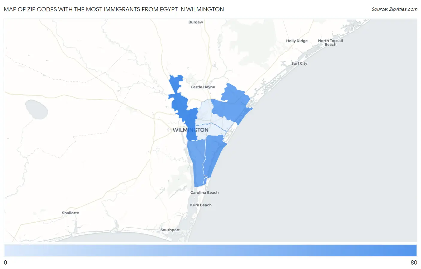 Zip Codes with the Most Immigrants from Egypt in Wilmington Map