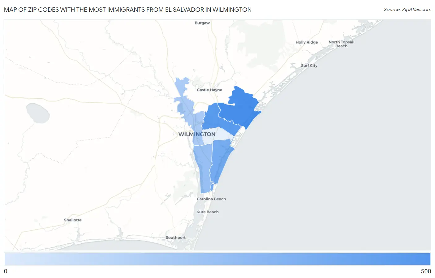 Zip Codes with the Most Immigrants from El Salvador in Wilmington Map