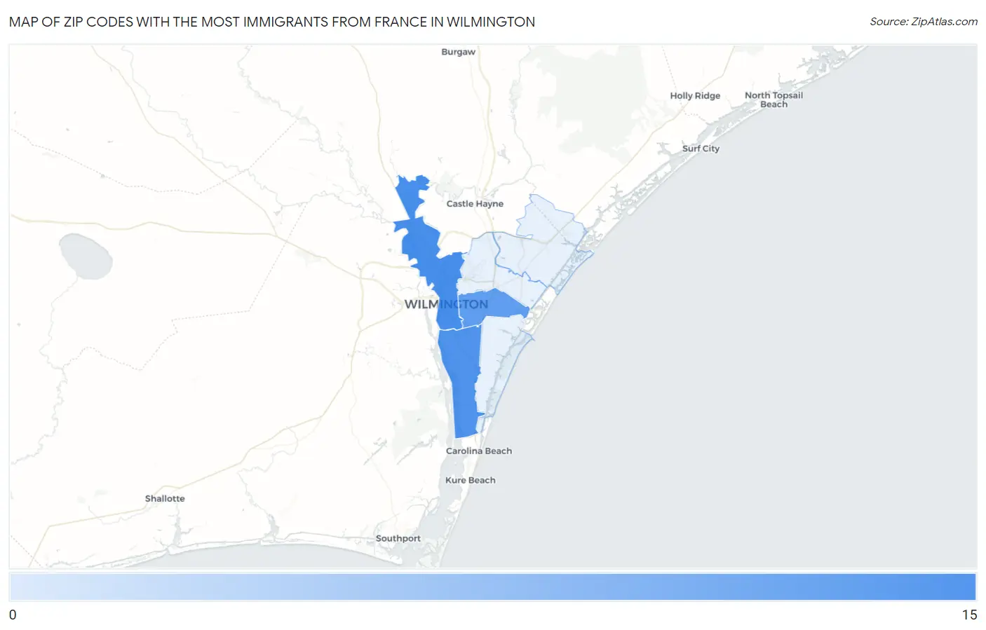 Zip Codes with the Most Immigrants from France in Wilmington Map