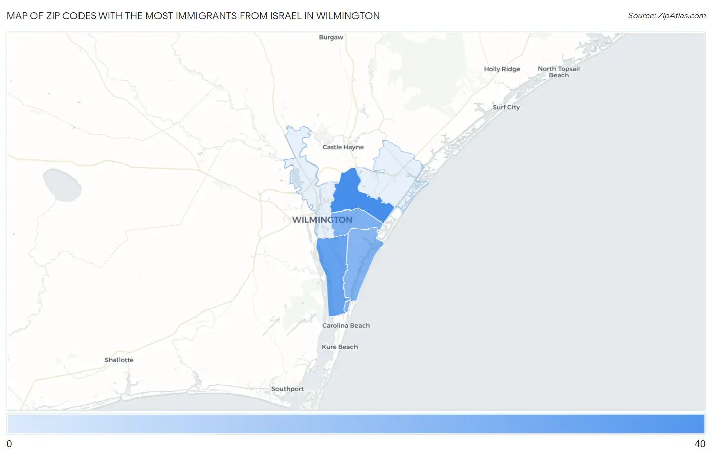 Zip Codes with the Most Immigrants from Israel in Wilmington Map