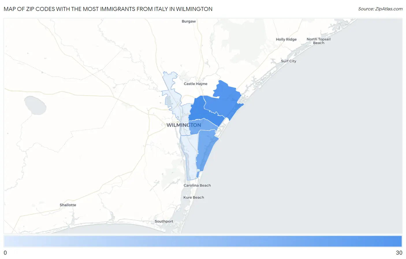 Zip Codes with the Most Immigrants from Italy in Wilmington Map