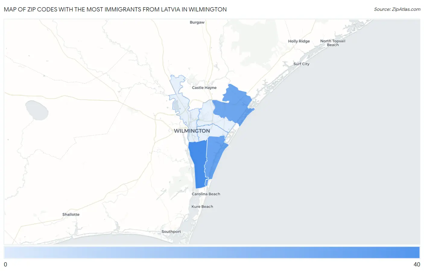 Zip Codes with the Most Immigrants from Latvia in Wilmington Map